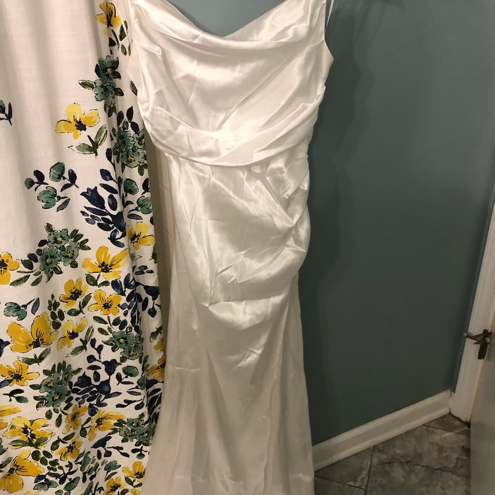 Cowl Neck Birdy Grey White Satin Dress
